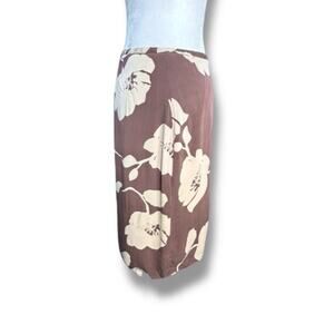 Tommy Bahama Silk Floral Midi Skirt Brown Cream Size 8 Lined Flawed Vacation